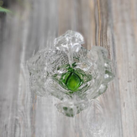 Humppila Green Glass Bowl by Pertti Santalahti - Signed Vintage Ice Glass Vase Pertti Santalahti, Humppila Finland Clear & Green